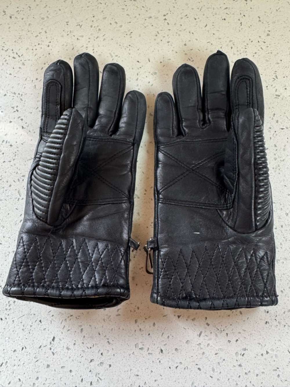 Vintage Zenith Leather Ski Gloves Black Quilted Retro Lined Unisex Womens M